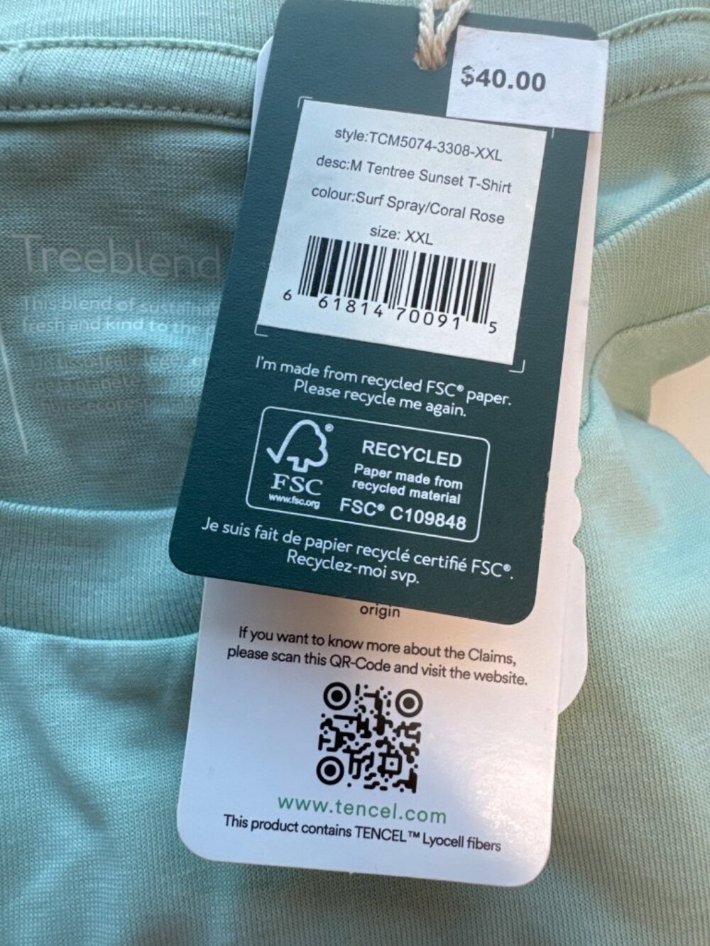 Tentree Mens Graphic Tee XXL Light Green Treeblend Sustainable New - Picture 11 of 16